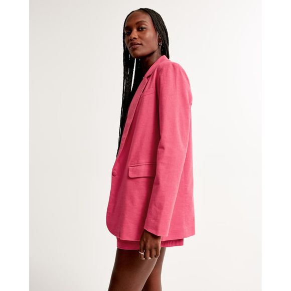 Abercrombie Hot Pink Linen Blend Boyfriend Blazer Size XS NWT - Picture 3 of 12